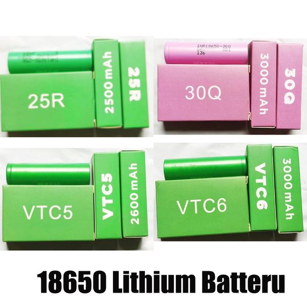 100% haute qualité 30Q VTC6 INR18650 batterie 25R 2500mAh VTC5 3000mAh VTC4 INR 18650 Batteries Li-ion rechargeables au Lithium pour Sony Samsung