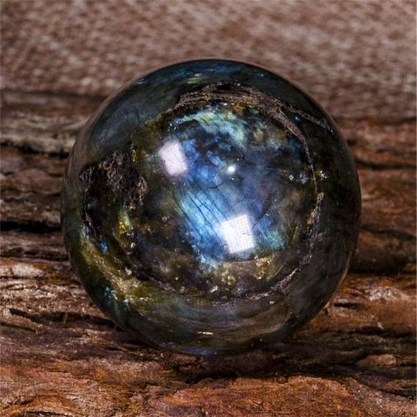 100% de haute qualité en cristal de labradorite naturelle polie boule de sphère de guérison en cristal de pierre précieuse Collection de pierres brillantes Flash T200117