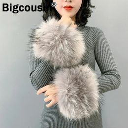 Poignets en fausse fourrure de raton laveur pour femmes, haute qualité, élastique, décor de poignet, chauffe-bras détachable, en peluche, Bracelet en fourrure, 240125, 100%