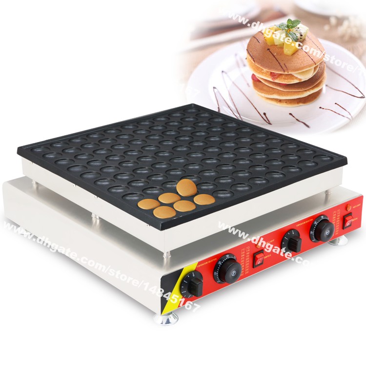Envío Gratis 100 hoyos Uso Comercial Antiadherente 110 v 220 v Eléctrico 4.5 cm Redondo Mini Pancake Maker Machine Baker Iron
