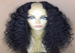 100 Menselijk Haar Afro Krullend U Deel Pruiken Voor Vrouwen 2x4 Middelste Deel 150 Dichtheid Braziliaanse Remy Haar Kinky Krullend diva Pruiken2426755