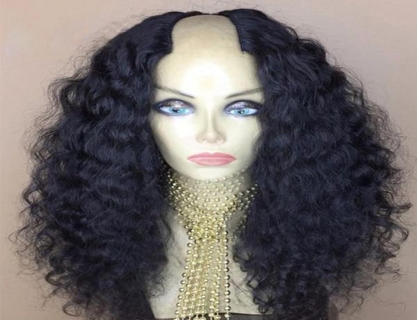 100 cheveux humains Afro bouclés u partie perruques pour les femmes 2x4 partie moyenne 150 densité brésilienne Remy cheveux crépus bouclés diva Wigs5213414