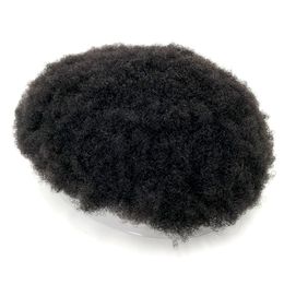 100% Cabello humano Afro Mono Toupee Hombres negros Peluca rizada rizada