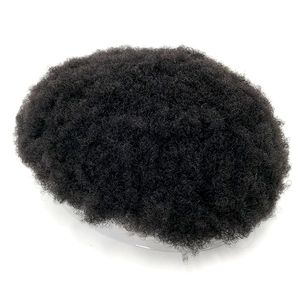 100% Echt Haar Afro Mono Toupetje Zwarte Mannen Kinky Krullend Pruik