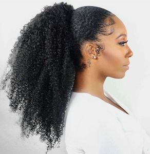 100% Menselijk Haarklemmen in Haar Paardenstaarten Haarstukken 18 Inch Afro Paardenstaart Extension voor Korte Haar Styling Kinky Curly