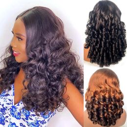 100% Human Heuving Double Drawn Vietnamien Bouncy Curly Wigs Glueless 250 DENSITY 13X4 HD Ombre LOVE LAGE LACE FRONTAL 240419