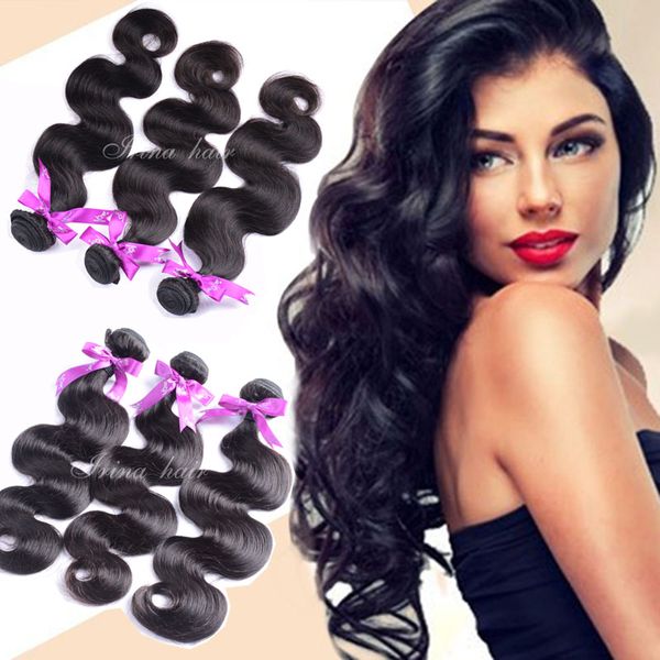 100% Extensiones de cabello humano 3pcs / lot Virgin Brazilain body wave hair teje 100% paquetes de cabello virgen sin procesar 6a trama de cabello barato para la venta