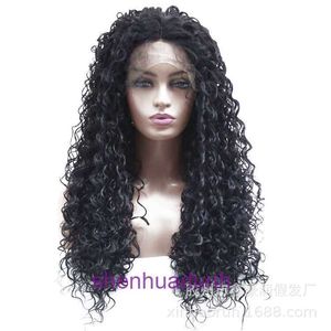 100% Hust Human Full Lace Wigs Fibre chimique Fibre avant Perruque Bande de perruque noire Small Roll Haut-température Silk Hand Hook Long Style
