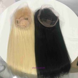 100% Human Heuving Full Lace Wigs HD Band Tandage à la main Couleur naturelle 613 # Set de perruque composable