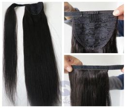 100 Human Hair Ponytails ontwarren haar 20 22 inch 100 g rechte Braziliaanse Indiase haaruitbreidingen Meer kleuren6345771