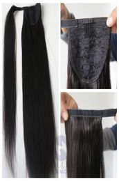 100 Human Hair Ponytails ontwarren haar 20 22 inch 100 g rechte Braziliaanse Indiase haaruitbreidingen Meer kleuren 5003347