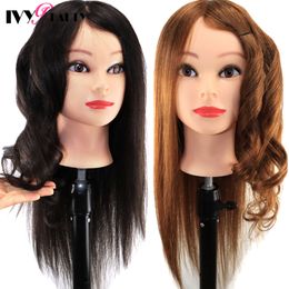 100% Human Hair Professional Coiffeur Cosmetology School Practice Head Mannequin Styling Heads Training Dolls Head with Stand