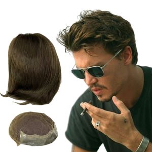100% Cheveux Humains Q6 Base 4 # Couleur Brune Droite Indien Postiche Système De Cheveux Masculins Dentelle Avec Pu Toupee Pour Hommes