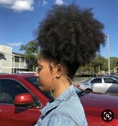 Natural Afro Puff Trekkoord Paardenstaart voor Zwarte Dames Krullend Haar Paardenstaart Extension, Afro Bun Paardenstaart Clip op Hair Extensions voor Zwart 1B