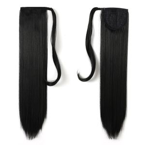 100% Human Ponytail Trekkoord Rechte Lint Paardenstaarten Clip in Hair Extensions 60cm, 24 