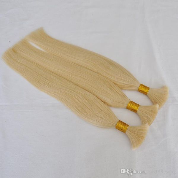 Extension en vrac de cheveux Remy 100% humains 300 grammes en vrac brésilien Pas de trame vague droite 12 À 26 pouces 613 Bleach Blonde Color