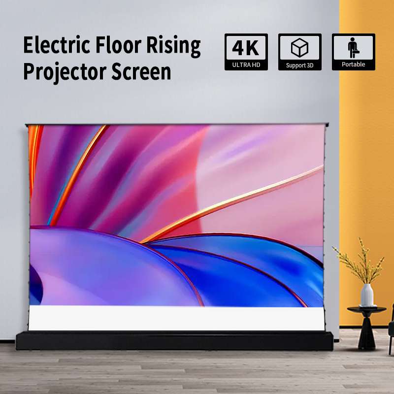 100 inch 16:9 Electric tab-tensioned floor Rising Projection Screens with Cinema White Material cinema projector screen For All type of home theater beamer