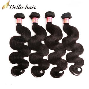 100 extensión de cabello humano indio color natural onda del cuerpo 4 piezas / lote mezcla longitud 830 pulgadas teje bellahair