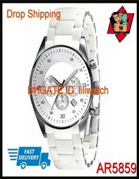 100 Japan Movement Dropship New Silver Diad Silver en acier inoxydable White Rubberz Quartz Chronograph Lovers Watch AR5859 AR5867220R216Q3116009