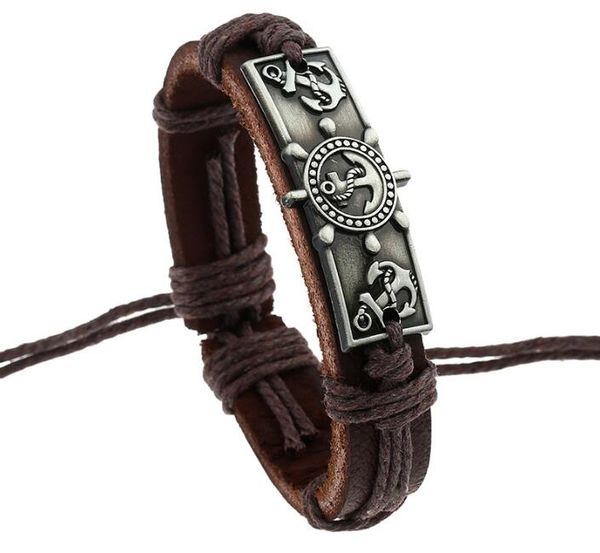 Nouvelle mode 100% Bracelet en cuir Peut être ajusté ancre du navire Charme Hommes Bracelet Alliage Charmes Bracelet Bijoux Fête Fine Bijoux En Cuir