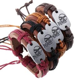 Hot Koop 100% Lederen Armband Peace Charm Mannen Armband Mode Legering Charms Armband Sieraden Party Fijne Sieraden Leer voor Unisex