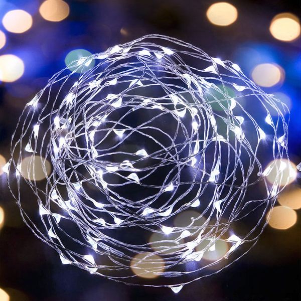 100 LED 33 FT Alambre de cobre Cadenas de luces navideñas Cadena impermeable alimentada por batería USB con 8 modos Dormitorio interior al aire libre Bodas Fiestas Patios Decoraciones crestech