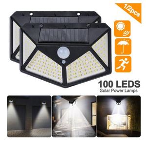 100 LED quatre côtés énergie solaire lumière 3 Modes 120 degrés Angle capteur de mouvement applique extérieure étanche cour lampes de jardin