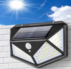 100 LED lumière solaire à quatre côtés 3 modes 120 degrés Angle capteur de mouvement jardin réverbère extérieur étanche cour jardin lampes