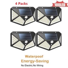 100 LED Solar Lights Outdoor PIR Motion Infrarood Sensor Energiebesparing Scheidbare Waterdichte Tuin Lamp Yard Wall Path Light 4 Sided