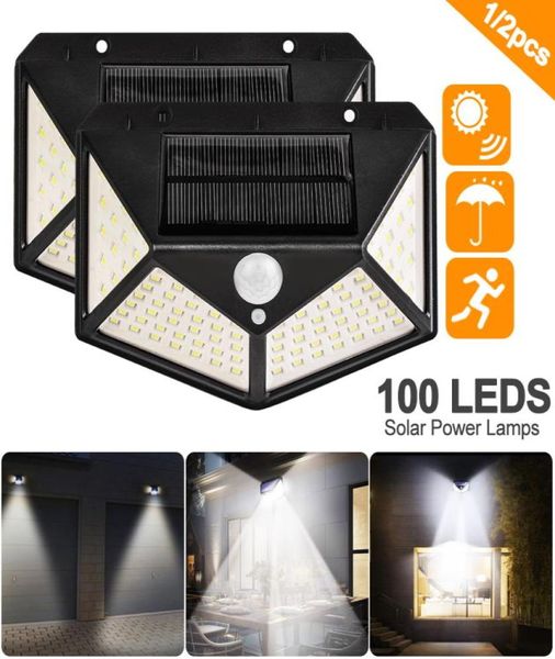 100 LED Luz de pared de energía solar Sensor de movimiento PIR 3 Modo de iluminación Lámpara impermeable Garden3378406