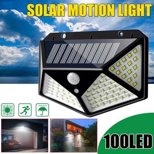 100 LED con energía solar 600lm PIR Sensor de movimiento Luz de pared Lámpara de jardín al aire libre 3 modos - Negro 1pc