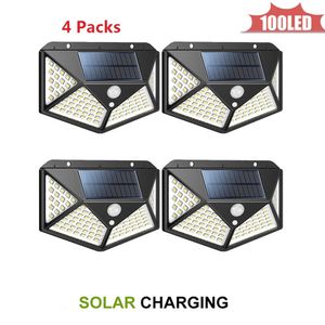 100 LEDs Solar Lights Outdoor PIR Motion Sensor Activated Separable Light for Garden Security Waterproof Wireless Wall Lamp 4 sided