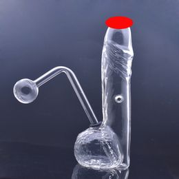 100% réaliste mâle pénis verre brûleur à mazout bong tuyau d'eau avec tige descendante pour fumer tuyau recycleur dab rig cendrier avec pot d'huile 1pcsB8C3