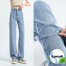 100% Lyocell Vrouwen Jeans Zomer Dunne Ijs Zijde Draperen Baggy Wijde Pijpen Y2K Denim Broek Hoge Kwaliteit Mode Koreaanse vrouwelijke