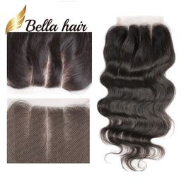 11A 4x4 Zwitserse Vetersluiting/HDTOP Vetersluiting Braziliaanse Body Wave Human Hair Extensions Natuurlijke Zwarte Een Donor kan worden gebleekt Bella