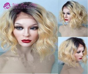 100 Maleisische maagdelijk Human Hair Ombre Blonde kleur volle kanten pruiken kanten voorpruiken gebleekte knopen ombre menselijk haarpruiken99892932512318