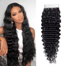 100% Malaisienne Vierge Cheveux Humains Non Transformés Dentelle Top Fermeture Vague Profonde 4x4 Postiches Naturel Noir Dentelle Fermeture Pièce Greatremy Drop Shipping Greatremy