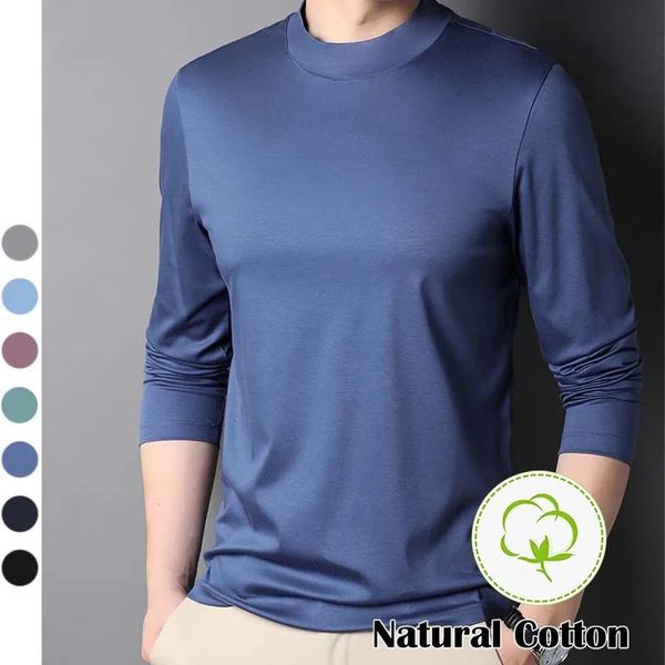 100% merceris coton Plain T-shirt hommes Coltre à col roulé à manches longues Hiver-corps de corps coréen Homme Couleur solide de haute qualité xl 240424