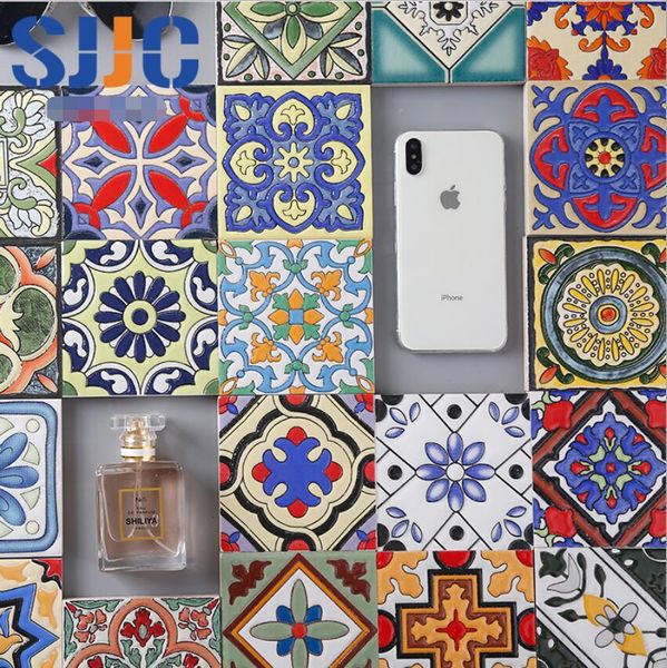 Azulejos pintados a mano retro de estilo europeo de 100 mm cocina baño balcón azulejo cintura línea pared ladrillo