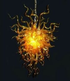 Hanglampen Amber 100% Mondgeblazen Borosilicaat Murano Glas Kroonluchter Hanglamp LED Art Glanzende Crystal Kroonluchters Lichten
