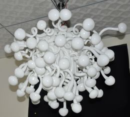 100% mondgeblazen hanglampen ce ul borosilicaat murano -stijl glas dale chihuly kunst pure witte paddenstoel kroonluchter kristallen