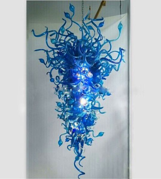 Lámparas colgantes sopladas con la boca 100% CE UL Borosilicato Murano Style Glass Dale Chihuly Art Cobalt Blue Pendant Home Led Lámpara de techo