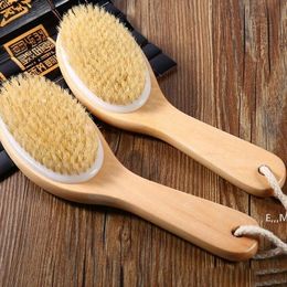 100% Natural Boar Bristle Body Brush met Contoured Houten Handvat Exfoliates Dry Skin Bath Cleaning Borstel GCA12997
