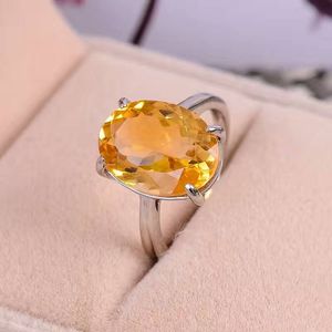 100% natuurlijke citrien edelsteen ring 10 mm * 14 mm vvs citrien zilveren ring solide 925 sterling zilver geel kristal sieraden romantische geschenk voor