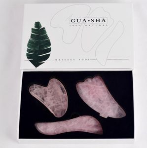 100% Natuurlijk gezicht Slimming Rose Quartz Gua Sha Set Neck Body Massage Guasha Tool met doospakket