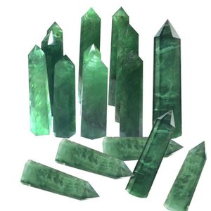 100% Natural Fluorite Quartz Crystal Green Gestreept Fluoriet Punt Healing Hexagonal Wand Treatment Stone Woondecoratie C19021601