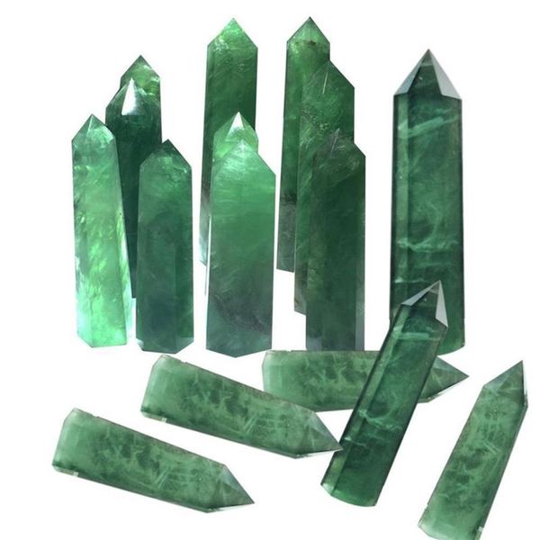 100% Naturel Fluorite Quartz Cristal Vert Rayé Fluorite Point Guérison Baguette Hexagonale Traitement Pierre Décoration De La Maison C19021601299m