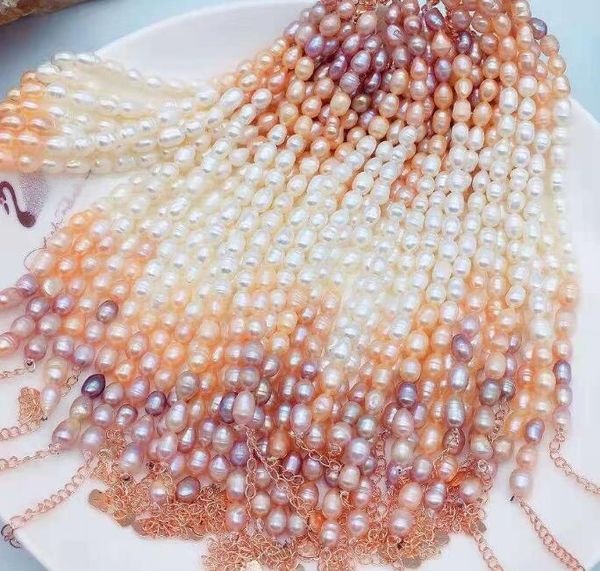 Bracelet de perles d'eau douce 100% naturelles, brins de perles, couleurs éblouissantes, dégradé en forme de mètre, chaîne d'extension de boucle de homard