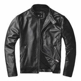 100% chaqueta de cuero genuino natural hombres primavera streetwear abrigo de piel de oveja hombre chaquetas de cuero de motocicleta p2H4 #