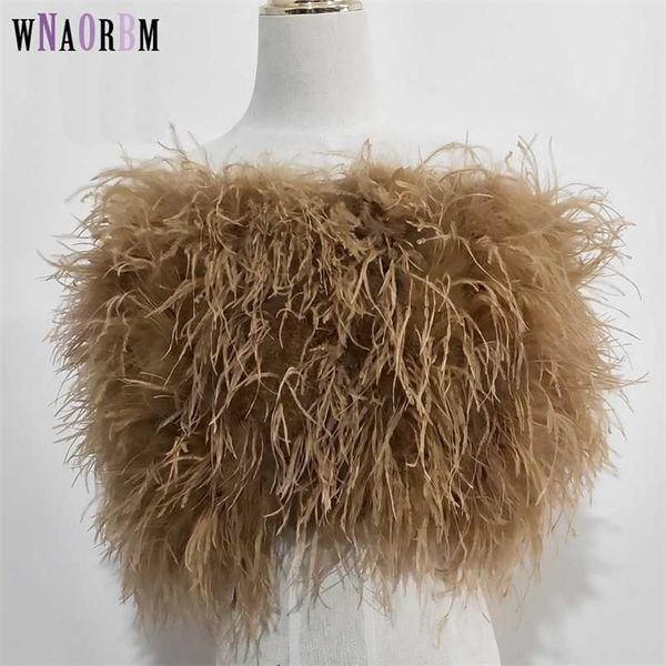 100% cheveux d'autruche naturels soutien-gorge sous-vêtements femmes manteau de fourrure véritable mini jupe 211220